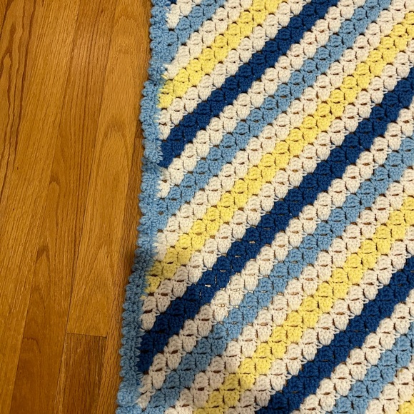 Crotched Afghan Blanket - Blue, Yellow and White Blanket ,Throw, Afghan - - Picture 14 of 14